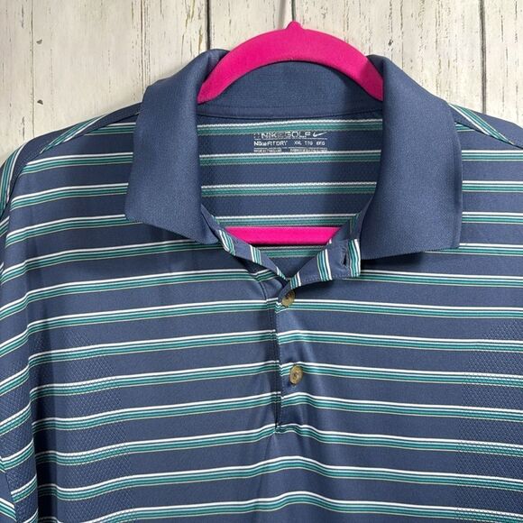 Nike Golf Mens Fit Dry Striped Short Sleeve Casual Summer Collared Polo Shirt - Picture 2 of 13